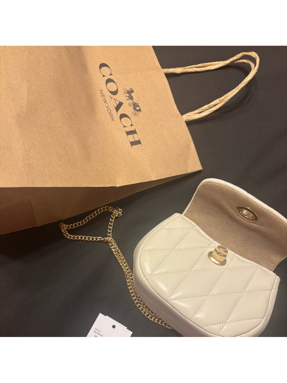 Coach New York Quilted Mini Crossbody Chain Bag Ivory Gold Tone